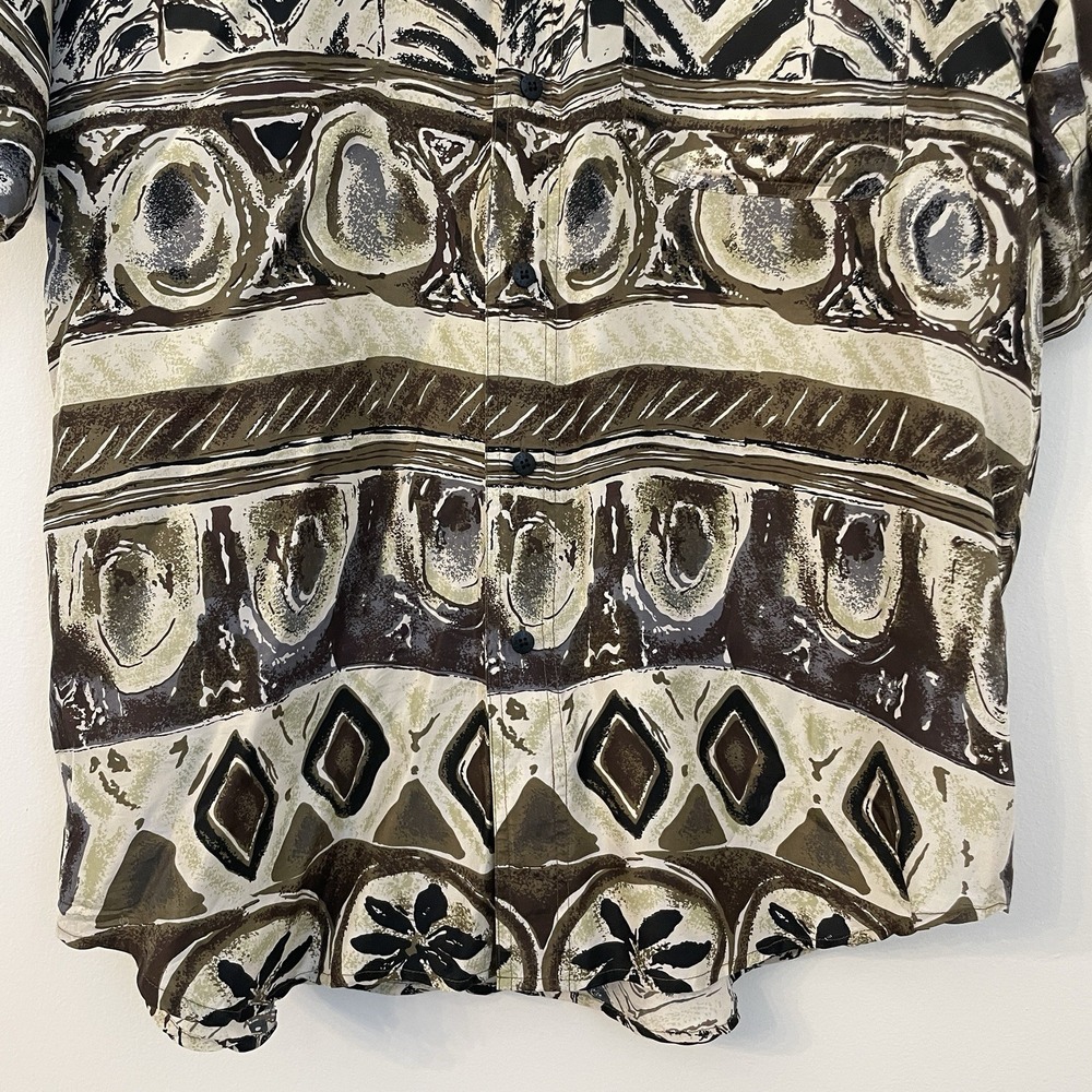 Vintage ON THE BRINK Silk Shirt Mens Medium Retro 90s Earthy Tribal Boho Grunge - Picture 11 of 14